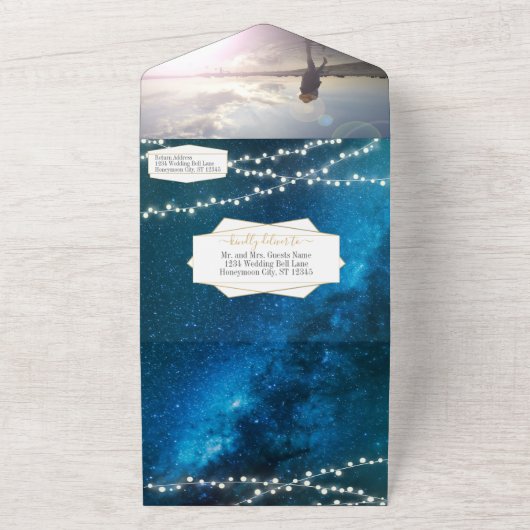 Foto Metselwerkpot Zonnebloem Marineblauw Geel & G All In One Uitnodiging (Buitenkant)