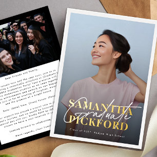 Foto Middelbare School Gouden Namen Afstudeerfeest Folie Uitnodiging