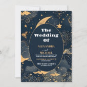 Foto Midnight Blue Goud Hemelse bruiloft Kaart (Voorkant)