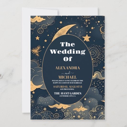 Foto Midnight Blue Goud Hemelse bruiloft Kaart (Voorkant)
