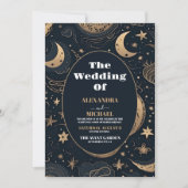 Foto Midnight Blue Goud Hemelse bruiloft Kaart (Voorkant)