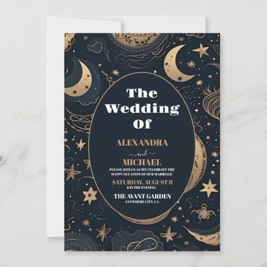 Foto Midnight Blue Goud Hemelse bruiloft Kaart (Voorkant)
