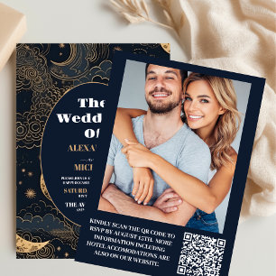 Foto Midnight Blue Goud Hemelse bruiloft Kaart