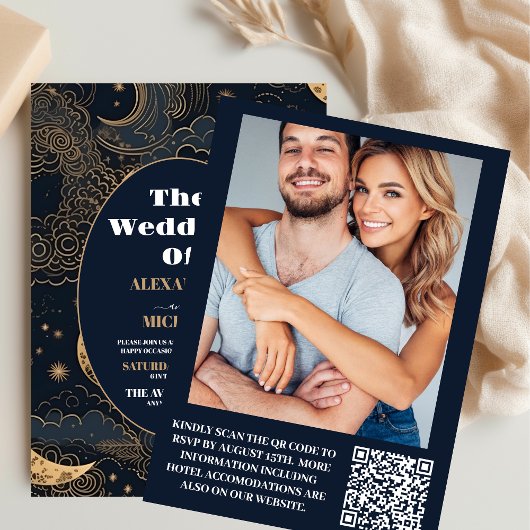 Foto Midnight Blue Goud Hemelse bruiloft Kaart