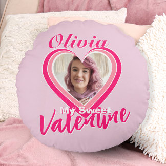Foto Mijn Zoete Valentijn Hartjes Naam Roze Rond Kussen