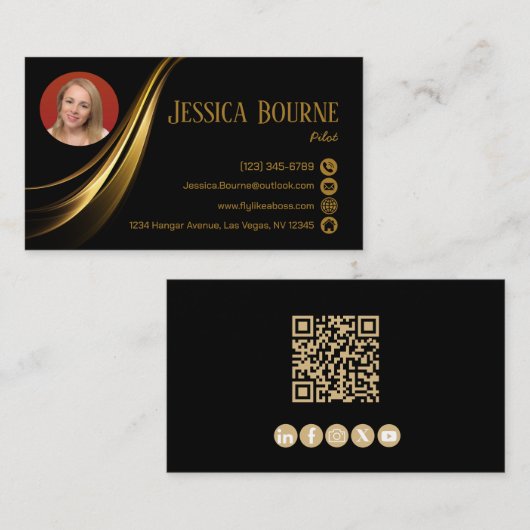 Foto Minimale Moderne Professionele QR Code Goud Visitekaartje (Voorkant / Achterkant)