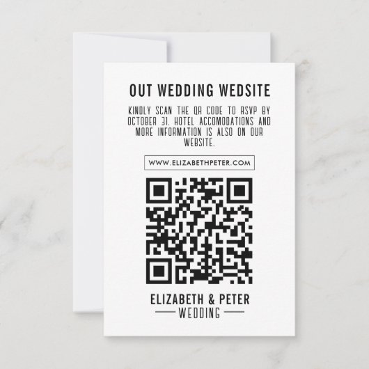 Foto Minimale Retro Zwart Bruiloft QR Code RSVP Kaartje (Voorkant)