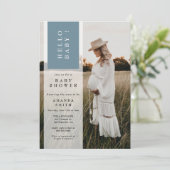 Foto minimalistisch Blue Boy Hallo Baby shower Kaart (Staand voorkant)