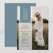 Foto minimalistisch Blue Boy Hallo Baby shower Kaart (Voorkant / Achterkant)