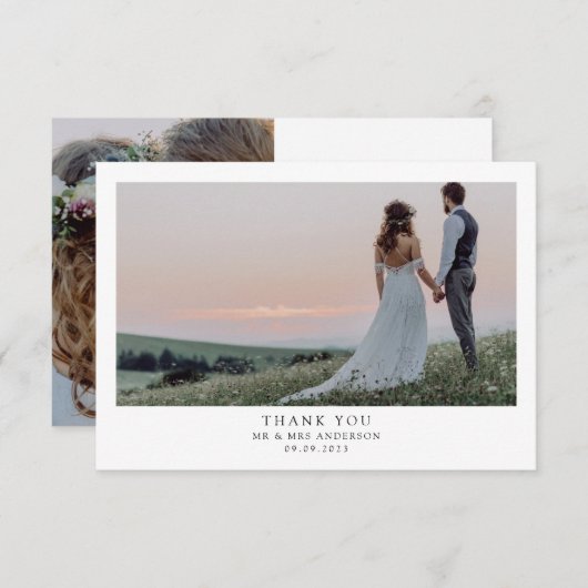 Foto minimalistisch huwelijk 2 bedankkaart (Voorkant / Achterkant)