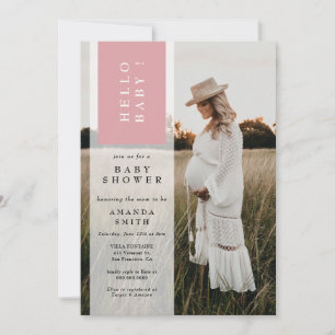 Foto minimalistisch roze Hallo Baby shower Kaart