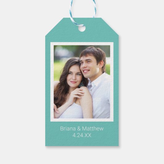 Foto Minimalistisch Script Blauwgroen bruiloft gun Cadeaulabel (Achterkant)