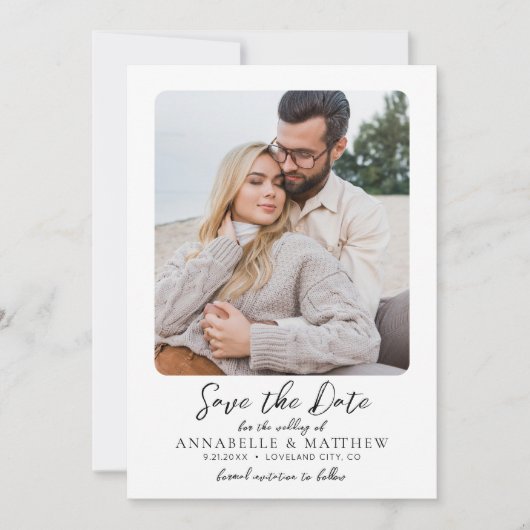 Foto Minimalistisch Script Elegant Wedding Save The Date (Voorkant)