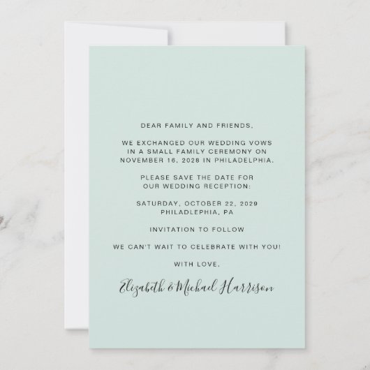 Foto Mint Weddenschappen Reception Save the Date Aankondiging (Achterkant)