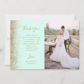Foto Mintgroene Gouden Glitter Script Bruiloft Bedankkaart (Voorkant)