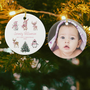 Foto M'n eerste kerst aangepast meisje boslandscha Keramisch Ornament