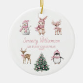 Foto M'n eerste kerst aangepast meisje boslandscha Keramisch Ornament (Voorkant)