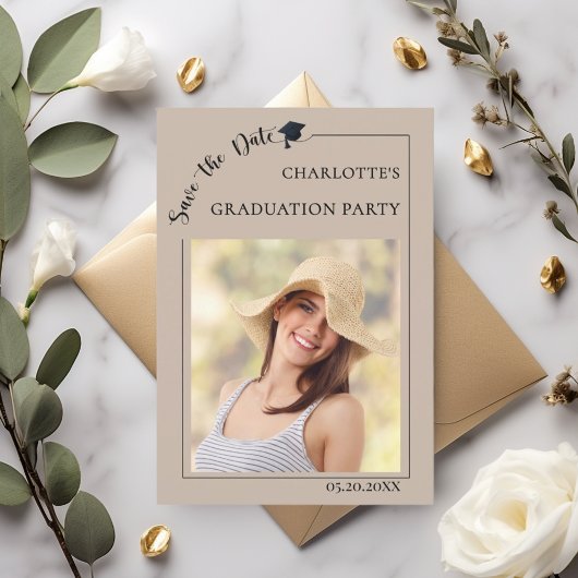 Foto mocha beige Afstudeerfeest Save the Date