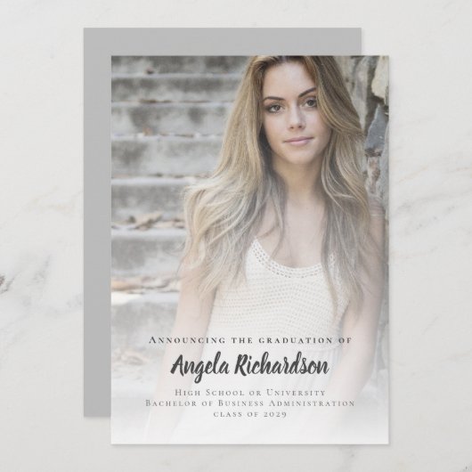 Foto modern Afstuderen met houtskool Aankondiging (Voorkant / Achterkant)