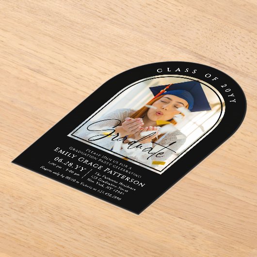 Foto Modern Arch Afstuderen Script Afstudeerfeest Acryl Uitnodigingen (Laagn)