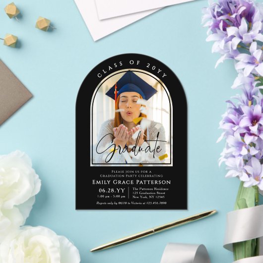 Foto Modern Arch Afstuderen Script Afstudeerfeest Acryl Uitnodigingen (Insitu (Huwelijk))