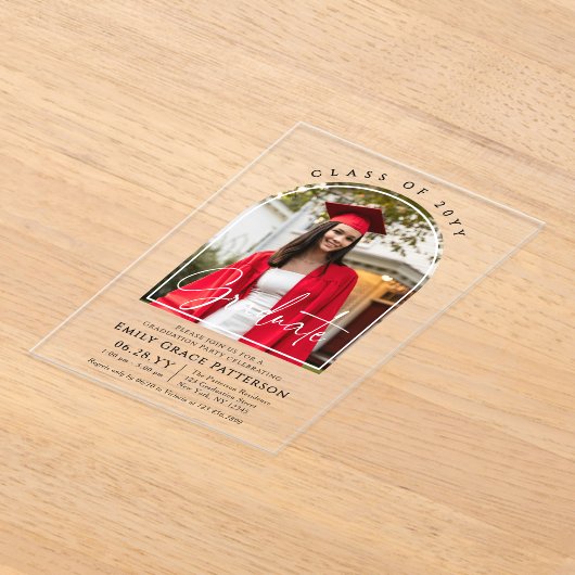 Foto Modern Arch Afstuderen Script Afstudeerfeest Acryl Uitnodigingen (Laagn)