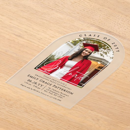 Foto Modern Arch Afstuderen Script Afstudeerfeest Acryl Uitnodigingen (Laagn)