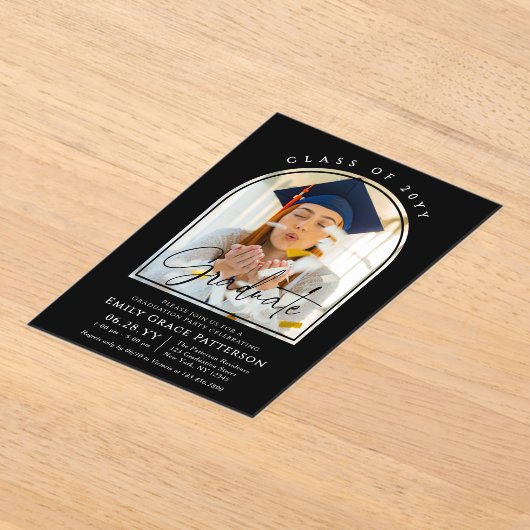 Foto Modern Arch Afstuderen Script Afstudeerfeest Acryl Uitnodigingen (Laagn)