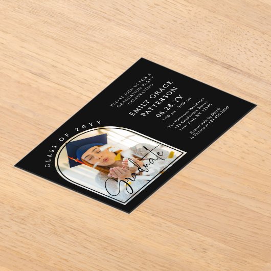 Foto Modern Arch Afstuderen Script Afstudeerfeest Acryl Uitnodigingen (Laagn)