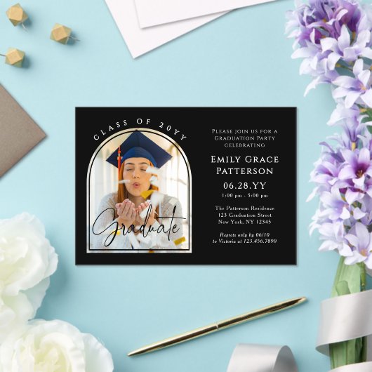 Foto Modern Arch Afstuderen Script Afstudeerfeest Acryl Uitnodigingen (Insitu (Huwelijk))