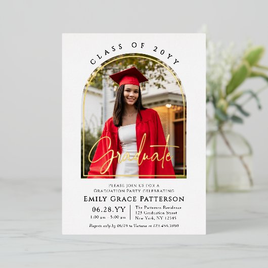 Foto Modern Arch Afstuderen Script Afstudeerfeest Folie Uitnodiging (Staand Voorkant)