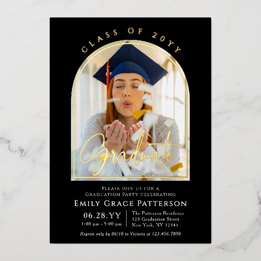 Foto Modern Arch Afstuderen Script Afstudeerfeest Folie Uitnodiging (Voorkant)