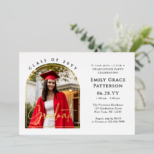 Foto Modern Arch Afstuderen Script Afstudeerfeest Folie Uitnodiging (Staand Voorkant)