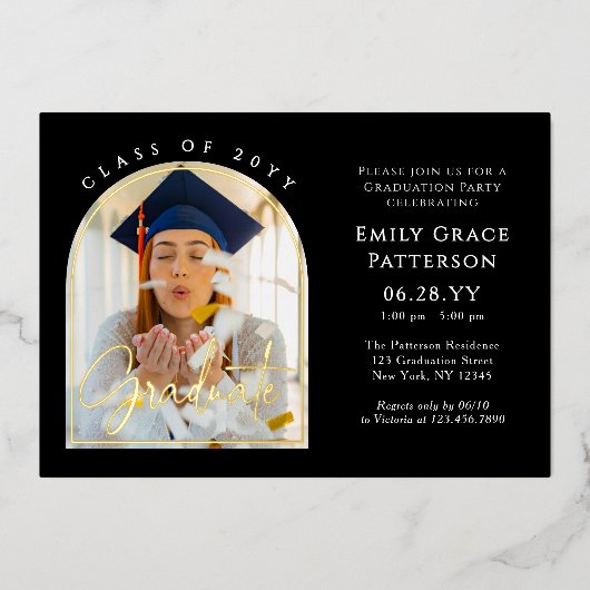 Foto Modern Arch Afstuderen Script Afstudeerfeest Folie Uitnodiging (Voorkant)