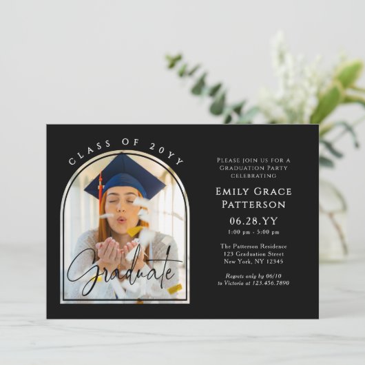 Foto Modern Arch Afstuderen Script Afstudeerfeest Kaart (Staand voorkant)