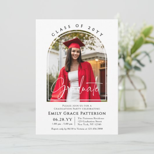 Foto Modern Arch Afstuderen Script Afstudeerfeest Kaart (Staand voorkant)