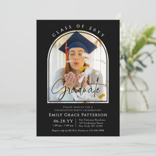 Foto Modern Arch Afstuderen Script Afstudeerfeest Kaart (Staand voorkant)