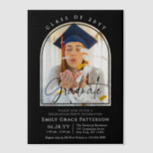 Foto Modern Arch Afstuderen Script Afstudeerfeest Vellum Uitnodigingen (Voorkant)