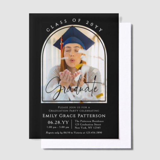 Foto Modern Arch Afstuderen Script Afstudeerfeest Vellum Uitnodigingen (Offset)