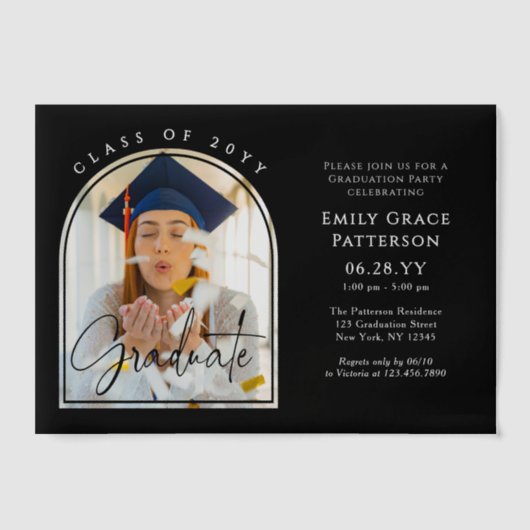 Foto Modern Arch Afstuderen Script Afstudeerfeest Vellum Uitnodigingen (Voorkant)