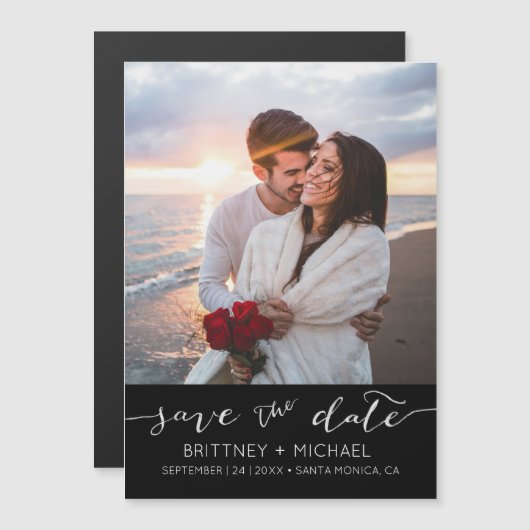 Foto Modern Black Simple Save the Date Magnetische Uitnodiging (Voorkant / Achterkant)