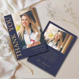 Foto Modern Blauw Goud Afstudeer Dankjewel Bedankkaart