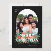 Foto Modern Bold Floral Merry KerstArch Feestdagenkaart (Voorkant)