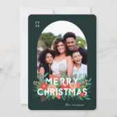 Foto Modern Bold Floral Merry KerstArch Feestdagenkaart (Voorkant)