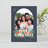 Foto Modern Bold Floral Merry KerstArch Feestdagenkaart (Staand voorkant)