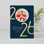 Foto Modern Bold Navy Blue 2026 Holiday Gold Kaart (Staand Voorkant)