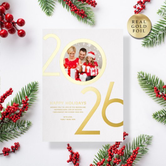 Foto Modern Bold White 2026 Holiday Gold Kaart