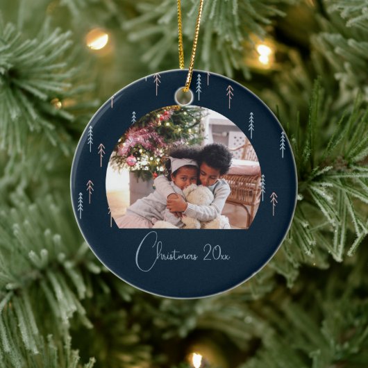 Foto Modern boompatroon Kerstmis Keramisch Ornament (Boom)