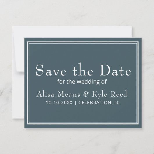 Foto Modern Border Minimalist Blue Save the Date (Voorkant)