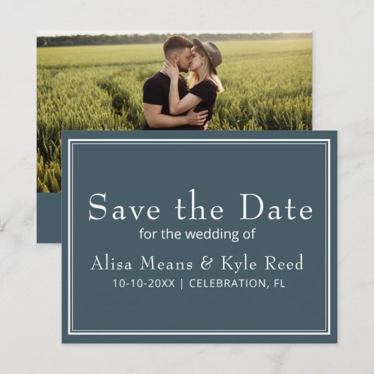 Foto Modern Border Minimalist Blue Save the Date (Voorkant / Achterkant)